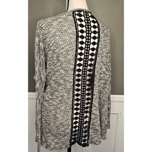 Fairy Grunge Open Front Knit Cardigan Black White Crochet Panel Long
